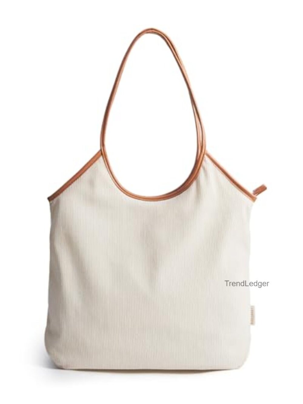 Corduroy Tote Bag with Zipper PU Leather Handles Lightweight Shoulder Bag